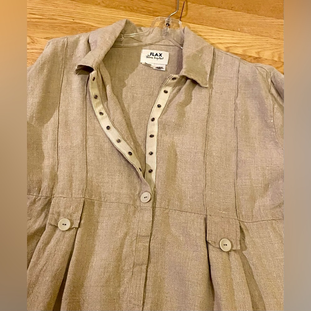 FLAX 100% Linen Tailored Long Dress / Duster w Pleats - Picture 2 of 8